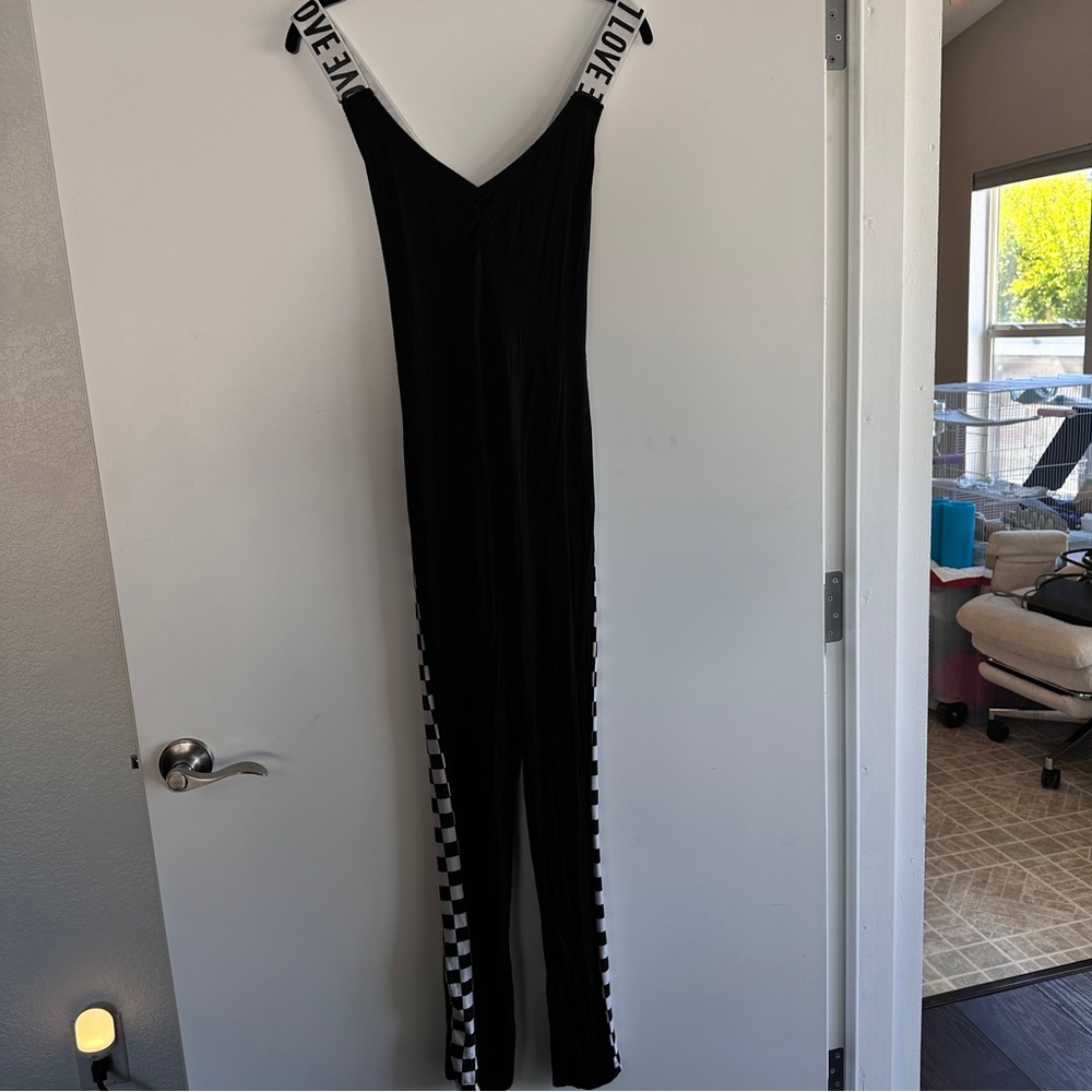 SHEIN Black Jumpsuit with Checkered Straps